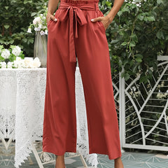 Boho Smocked Wide Leg Pants High Waist Solid Palazzo