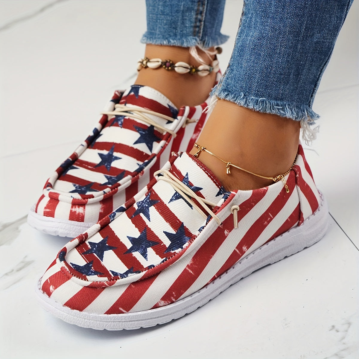 Women's Star & Striped Canvas Shoes Lace Up Sneakers