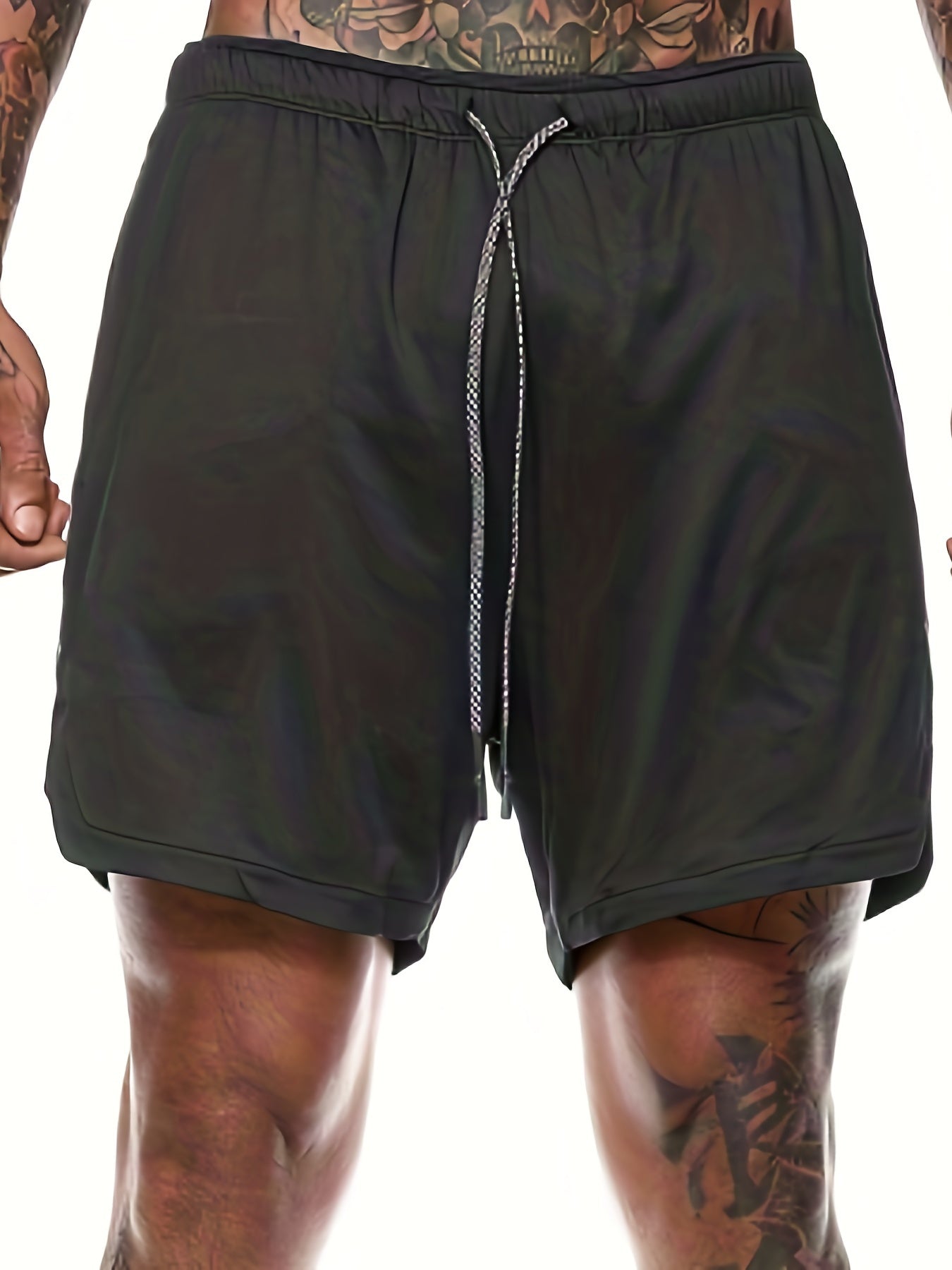 Men's Double Layer Pockets Sports Shorts with Drawstrings