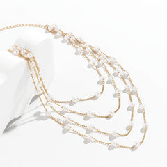 Faux Pearl Multilayer Necklace Chain Pendant Delicate Party Women Girls Gift