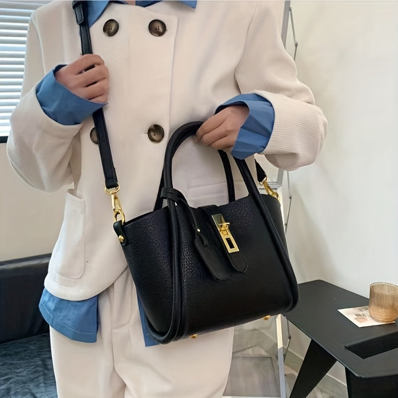 Classic Crossbody Bag Turn Lock Shoulder Bag Solid Minimalist Satchel Bag