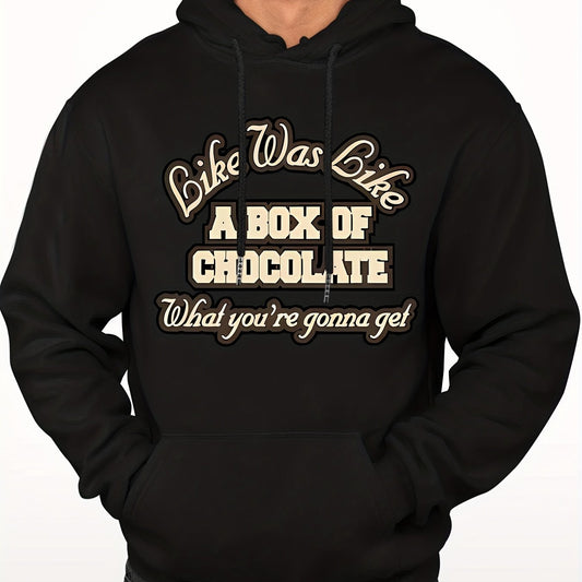 Men's Chocolate Print Hooded Sweatshirt for Autumn and Winter
