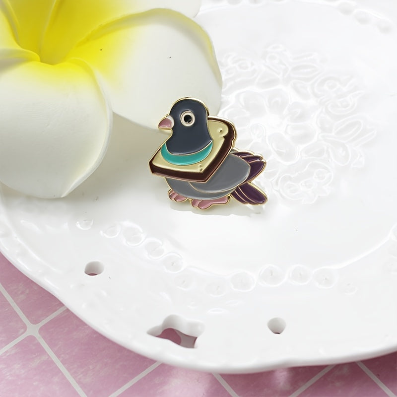 Grey Pigeon Brooch Toast Bread Design