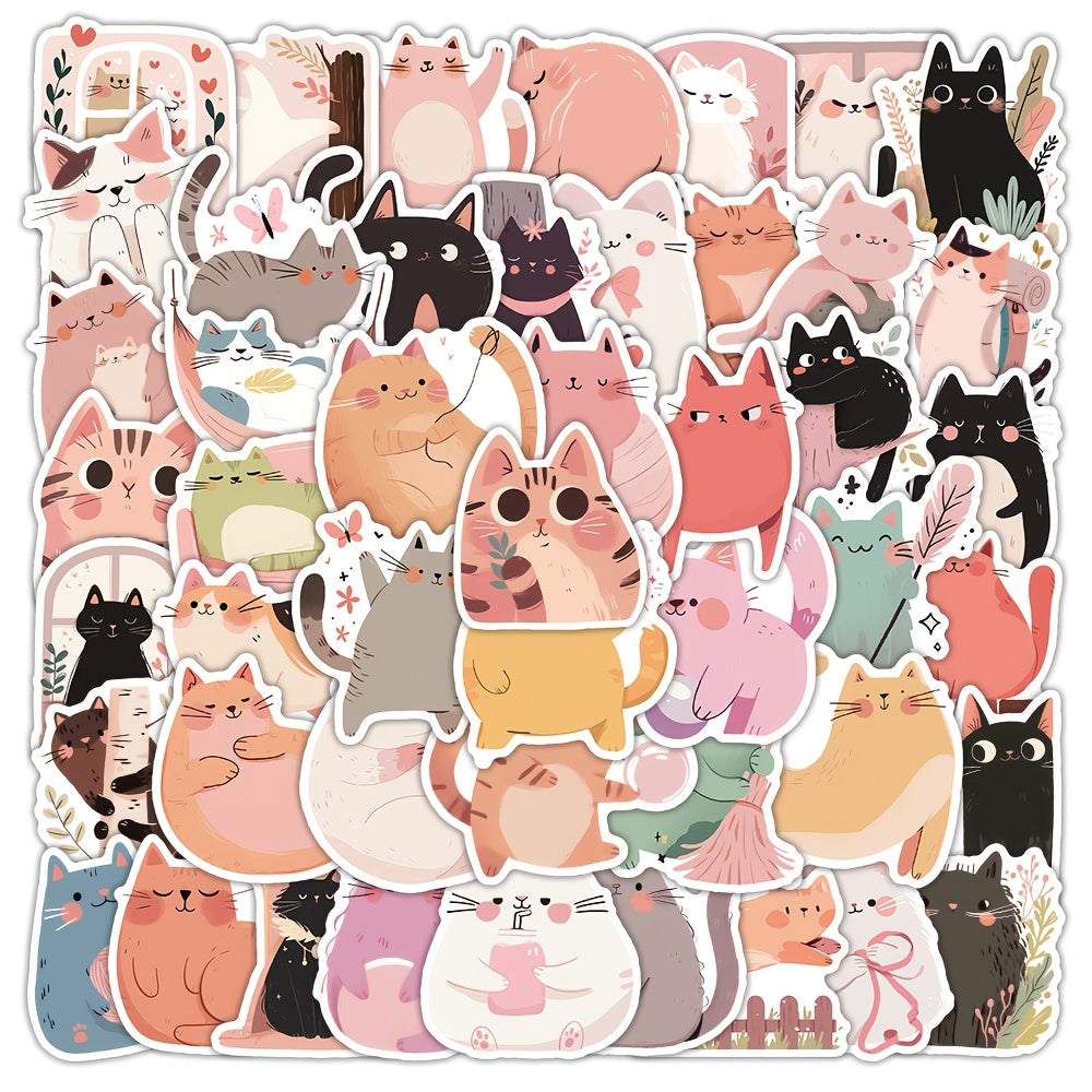52pcs WhimsyCat Cartoon Cat Stickers Vinyl Self Adhesive Decals