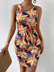  Floral Print Bodycon Midi Tank Dress