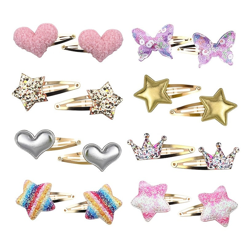 8Pack Sparkly Hair Barrettes Metal Snap Hair Clips Hair Accessories