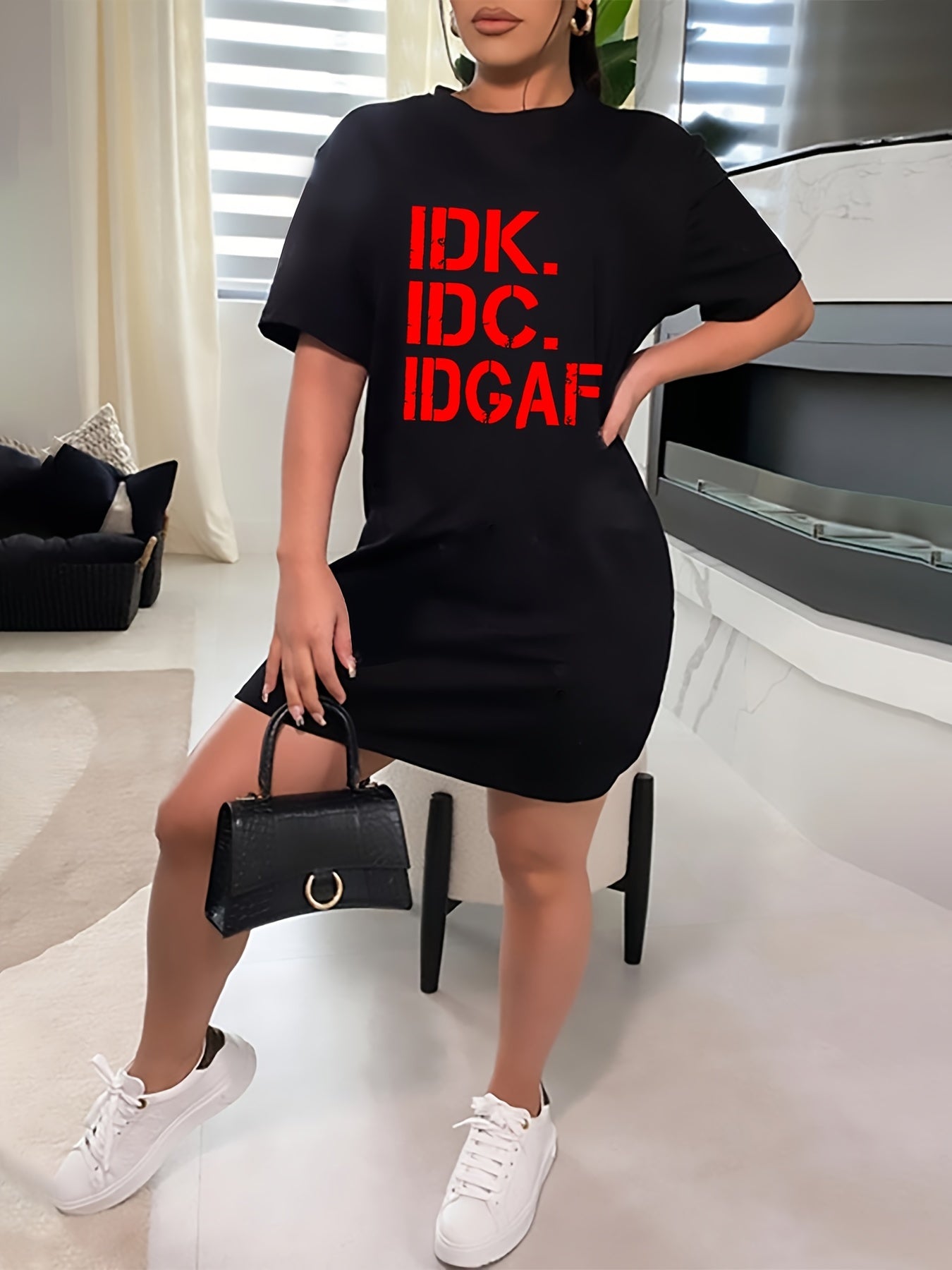  Words Print Tee Dress High Stretch
