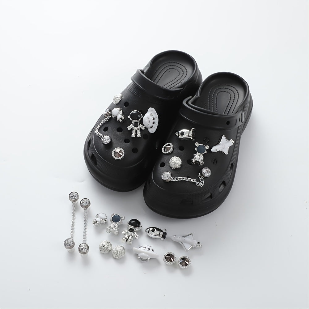 Silver Spaceman Clogs with Detachable Decor for Shoes