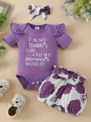 Daddy's Girl, Mommy's World Onesie Set with Floral Shorts