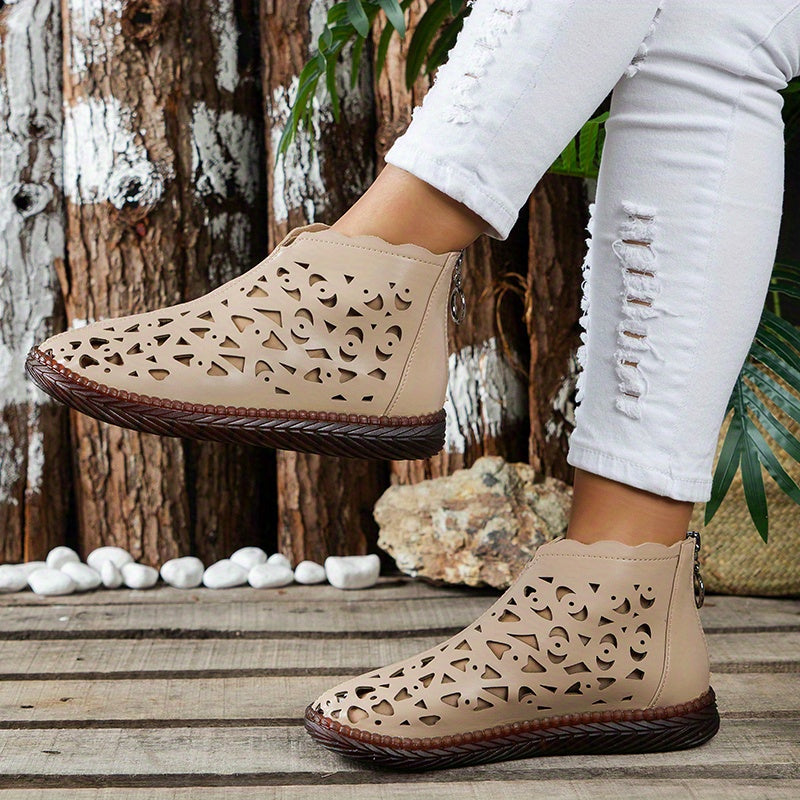 Women's High Top Hollow Out Flat Sandals Casual Faux Leather Shoes