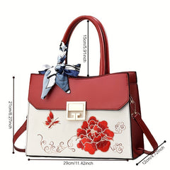 Floral PU Leather Briefcase Crossbody Bag