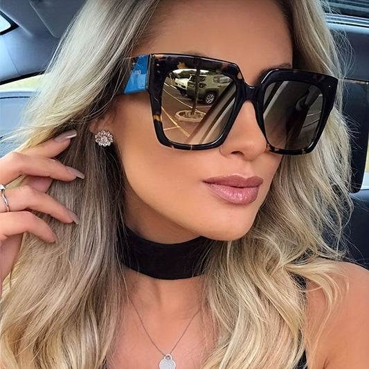 Y2K Oversized Square Sunglasses Retro Block Tortoiseshell UV400 Shades