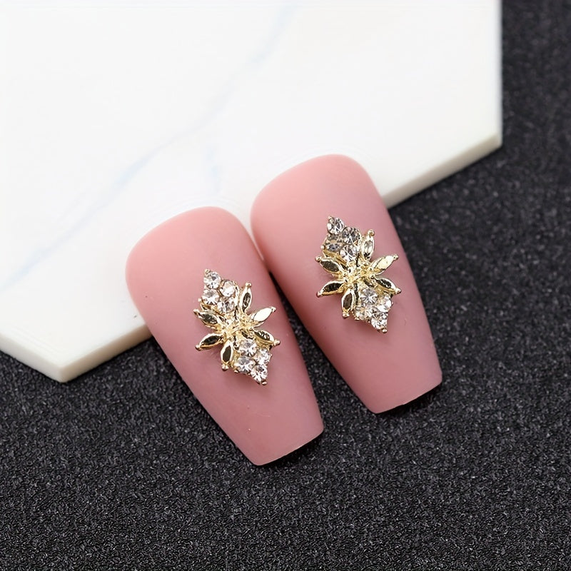 10pcs Golden Metal 3D Nail Art Decoration Geometric Nail Rhinestone Gems