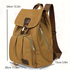Retro Canvas Flap Backpack Drawstring School Bag Travel Hiking