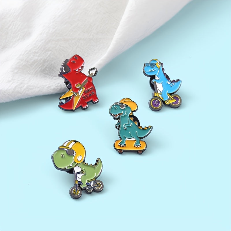 Dinosaur Enamel Pin Red Green Guitar Brooch for Women Bag Gift