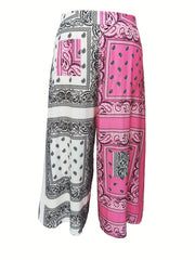  Boho Pants Women's Plus Scarf Print Wide Leg Trousers
