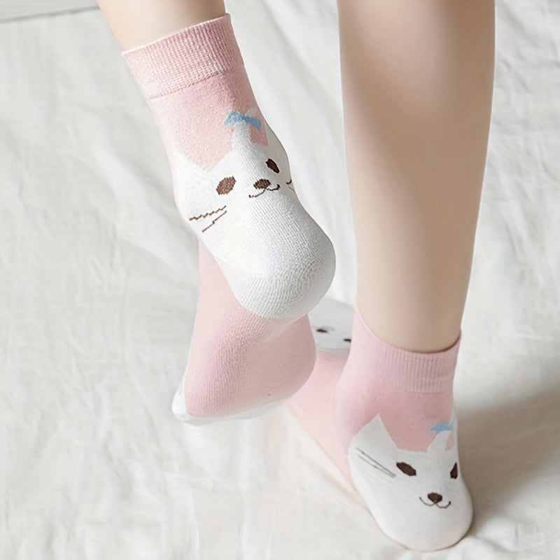 6 Cat Print Socks for Women Comfy Mid Tube Stockings