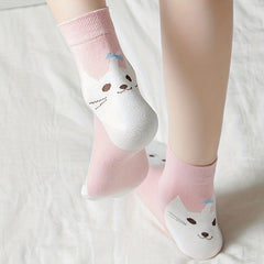 6 Cat Print Socks for Women Comfy Mid Tube Stockings