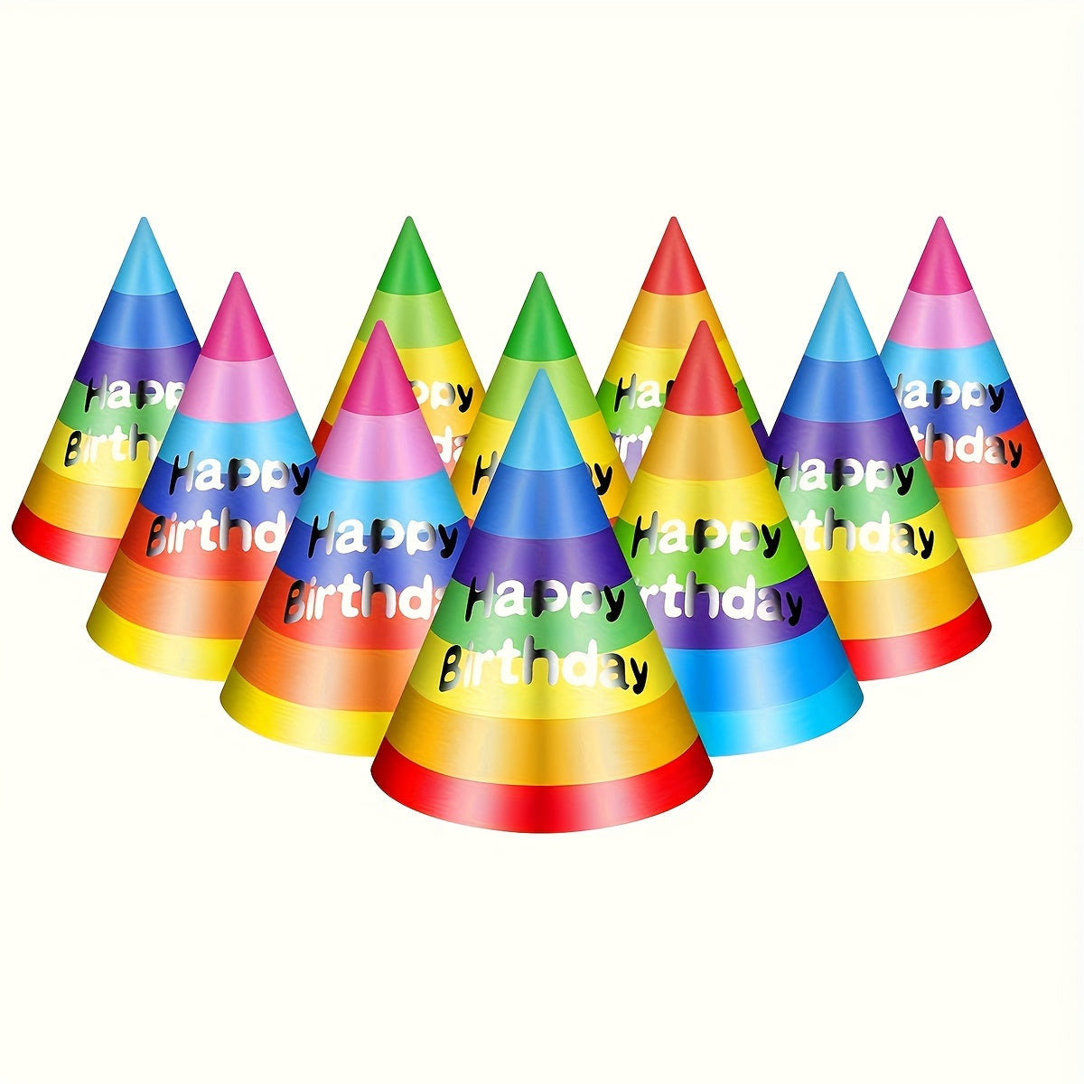 10 Rainbow Happy Birthday Party Hats