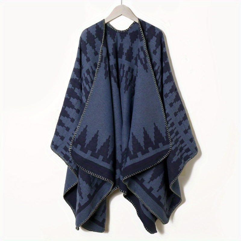 Boho Geometric Jacquard Shawl Windproof Cape Large Blanket Scarf