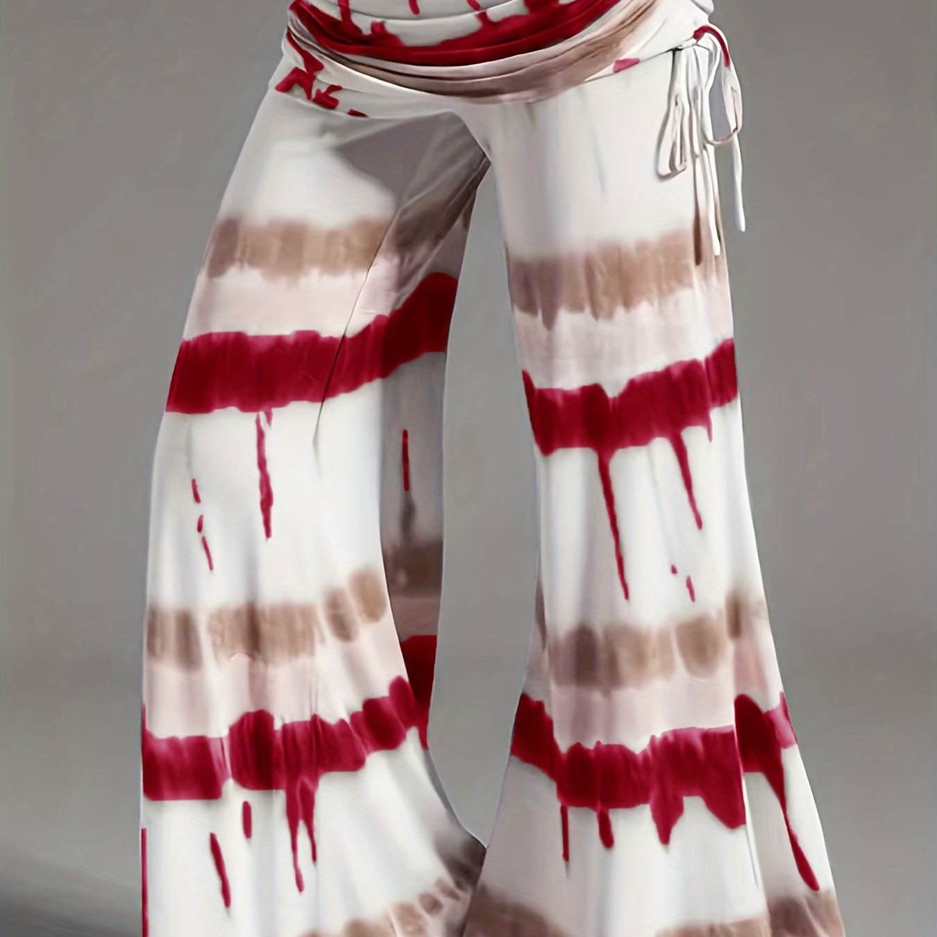  Tie Dye Ruched High Rise Wide Leg Trousers