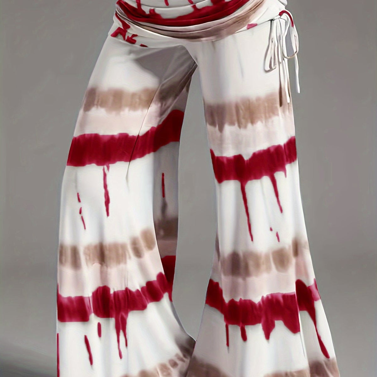  Tie Dye Ruched High Rise Wide Leg Trousers