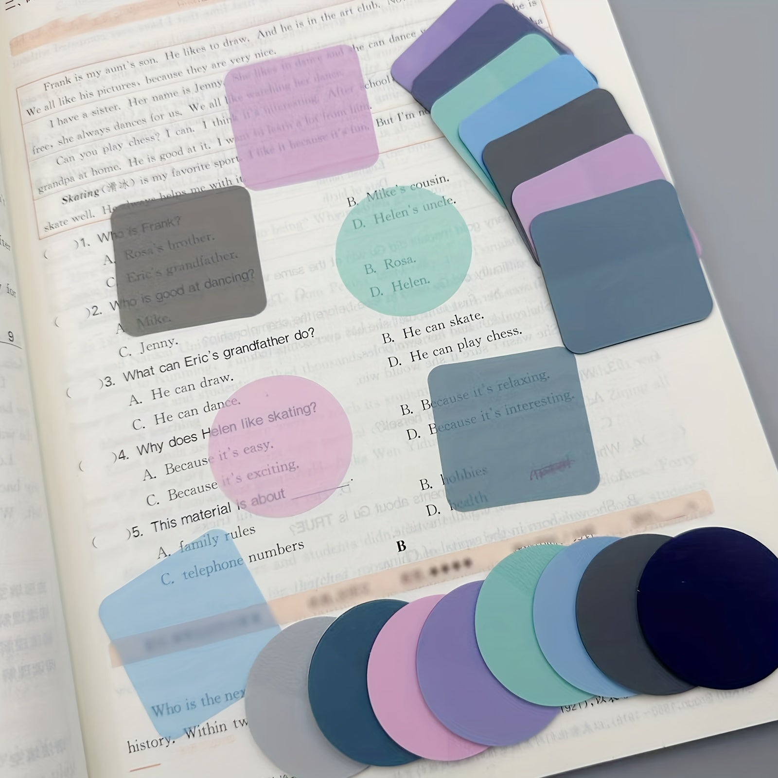 8pcs Colorful Round Sticky Notes Macaron Transparent Index Stickers