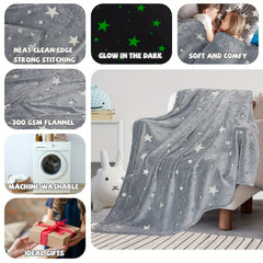 Kids Glow In The Dark Blanket Soft Cozy Warm Fuzzy Throw Blanket Gray