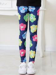Girls Colorful Flowers Stretch Yoga Pants High Waist Slim Leggings