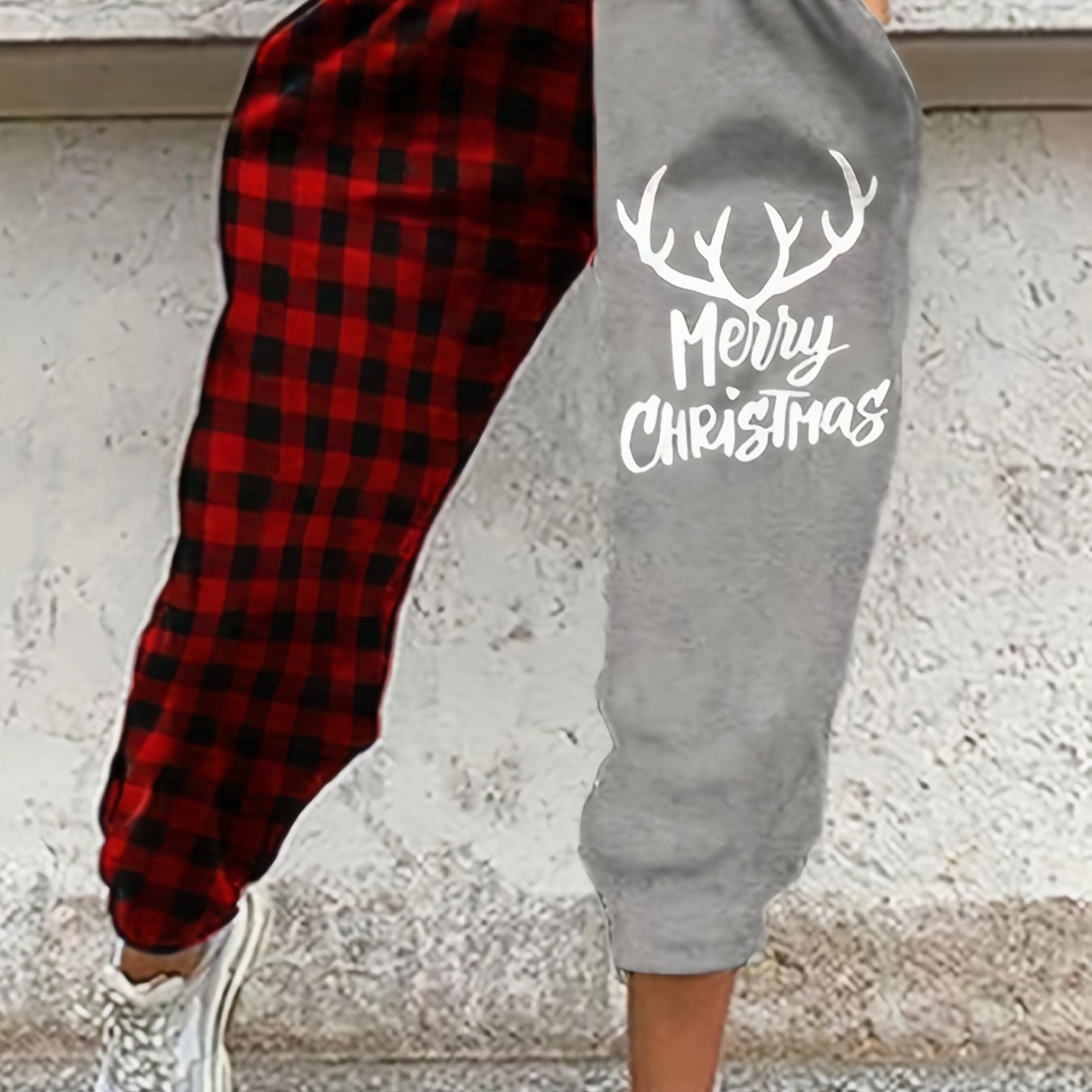  Casual Plaid & Slogan Print Jogger Trousers