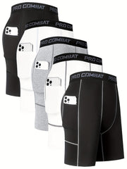 5 Men's Cycling Compression Shorts Pocket Stretch Bike