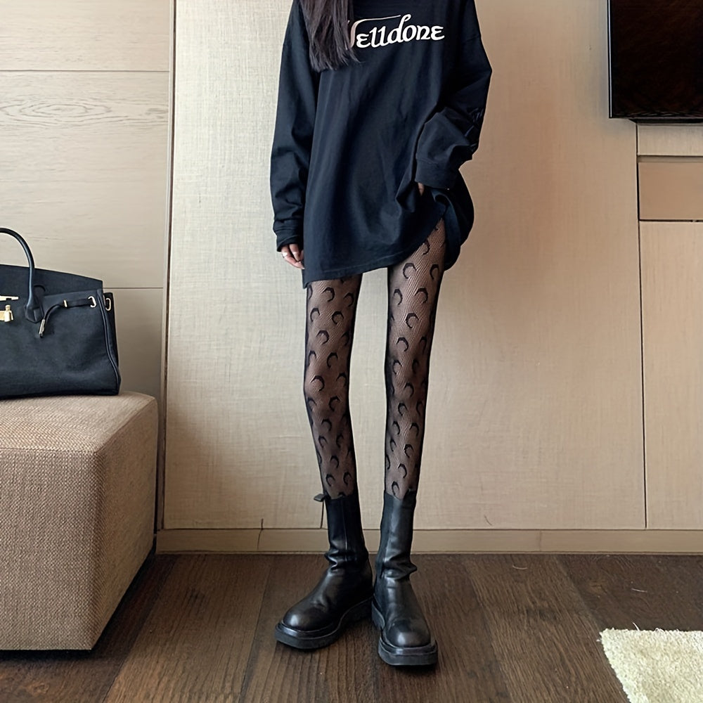 Moon Pattern Fishnet Tights High Waist Pantyhose