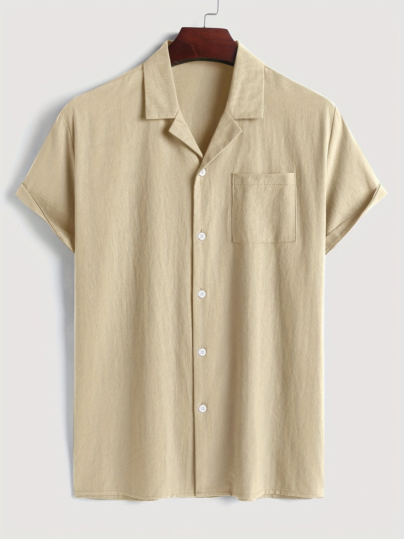 Men's Casual Short Sleeve Cotton Shirt Chest Pocket Summer Vacation Resort Tops