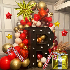 128pcs Christmas Balloon Garland Kit Red Candy Balloons Golden Star Foil