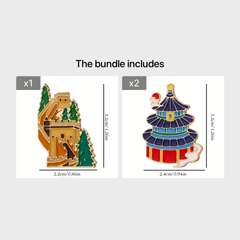 Chinese Style Scenic Monument Brooch DIY Clothes Hat Bag Backpack Accessory