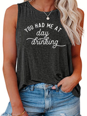  Women's Slogan Tank Top Round Neck Stretch