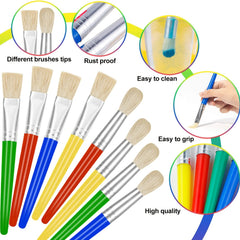 8 Pcs Kids Paint Brushes Round and Flat Easy to Clean No Shedding Bristles