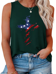  Casual Tank Top Women's Plus Flag Pattern Cross Print Tank Top