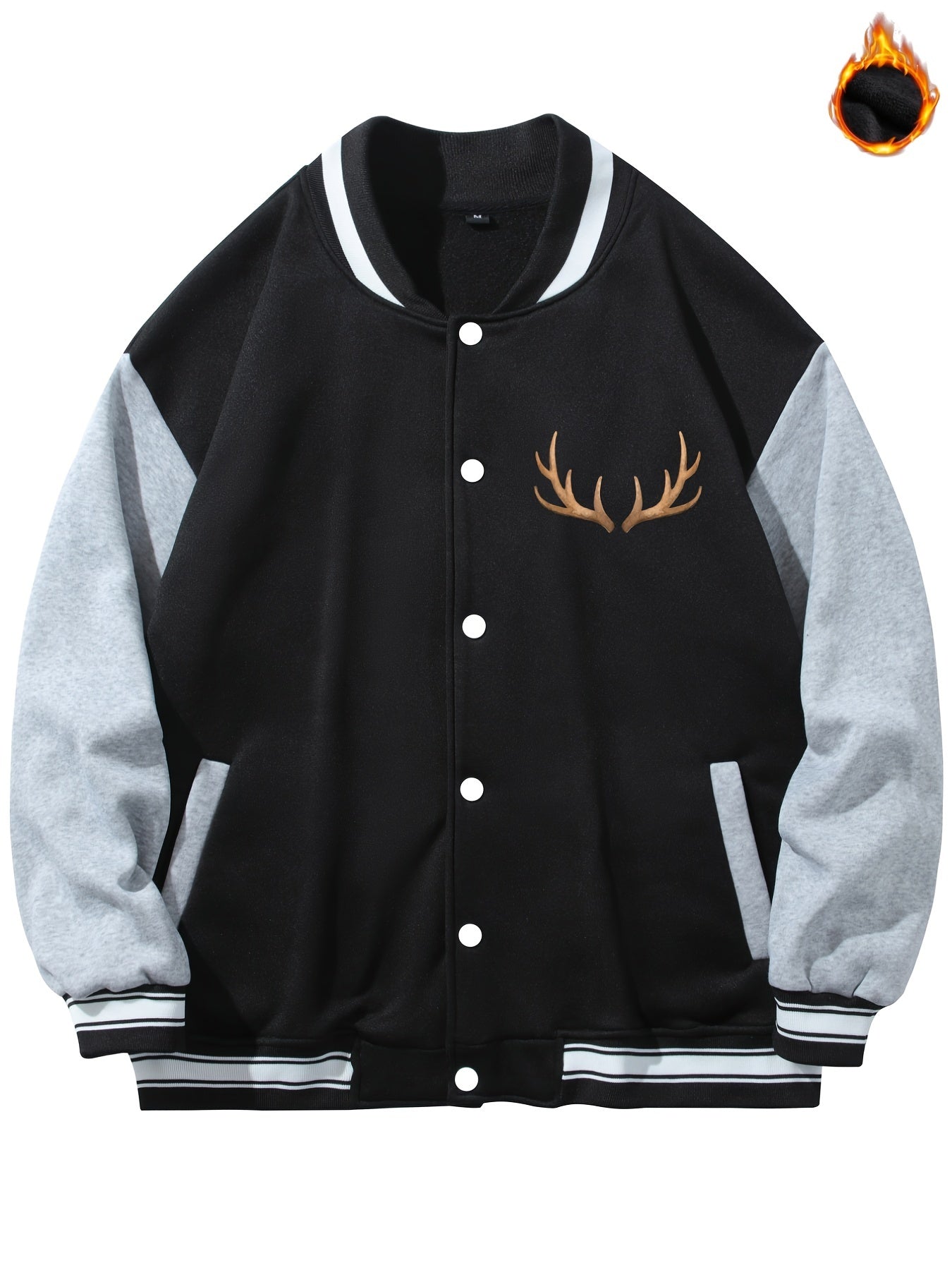Men's Casual Block Baseball Jacket With Antlers Print