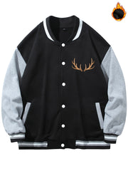 Men's Casual Block Baseball Jacket With Antlers Print