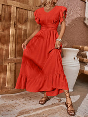 Butterfly Sleeve Maxi Dress V Neck High Waist Women's Clothing