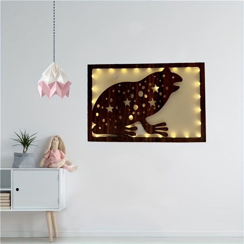 LED Frog Wooden Carving Creative Light Retro Wooden Hanging Tag