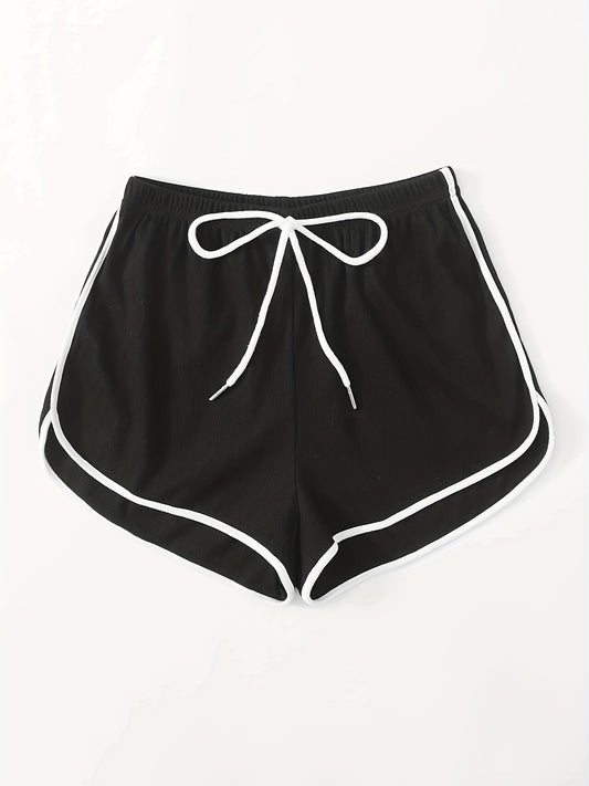 Contrast Trim Drawstring Shorts Women's Clothing