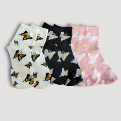 6 Pairs Butterfly Print Socks Comfy & Breathable Mid Tube Women's Stockings