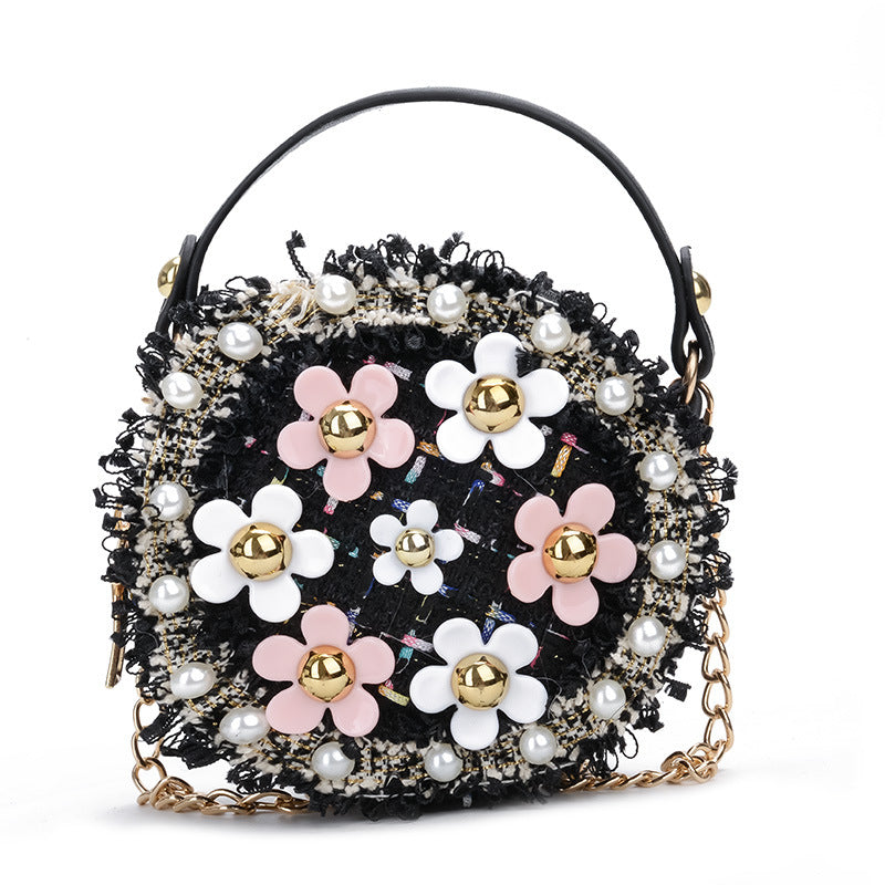 Girls Crossbody Bowknot Purse Pearl Flowers Handbags Shoulder Bag