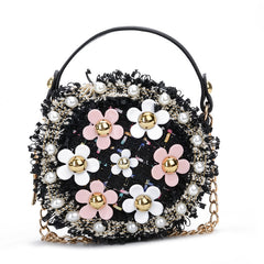 Girls Crossbody Bowknot Purse Pearl Flowers Handbags Shoulder Bag