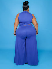  Cut Out Mock Neck Tank Top & Wide Leg Pants Set