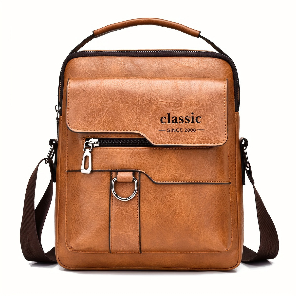 Retro PU Leather Mens Shoulder Bag Spacious Briefcase