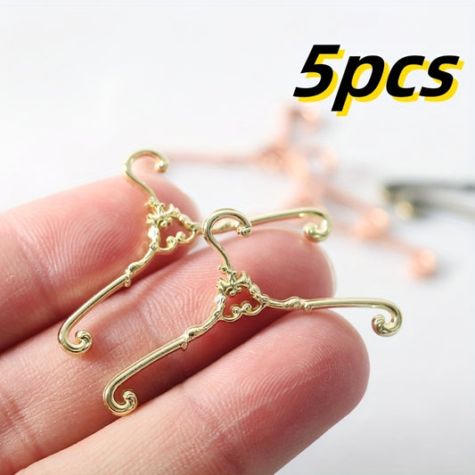 5pcs Mini Vintage Golden Metal Doll Hangers Small Pet Closet Decor