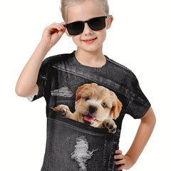 Kids 3D Dog Graphic Tee Breathable Summer Pullover Sports Top